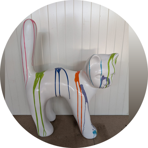 Parijse kat met staart in de lucht wit  druip multicolor 65cm