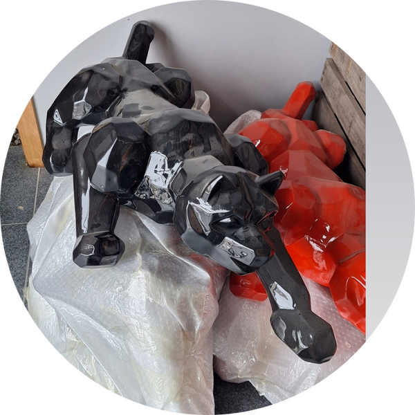 sluipende panther origami rood zwart wit  110 cm