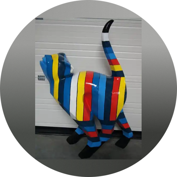 Cartoon kat kijkt omhoog polyester résine multicolore Streep 130 cm