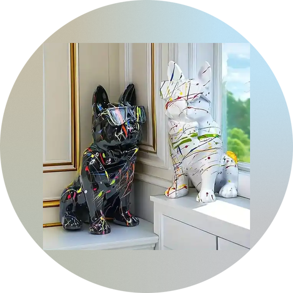 Franse bulldog hond   bril en das multicolor wit of zwart splas 28 cm verp 8
