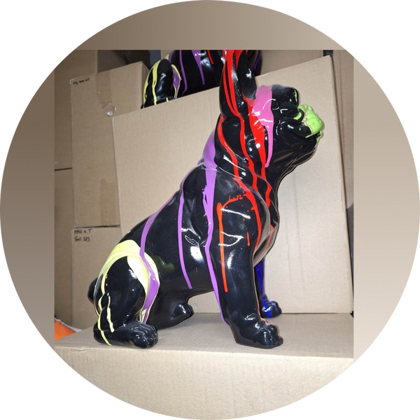 DHC89  France bulldog hond wit of zwart zit multicolor polyester résine 80 cm