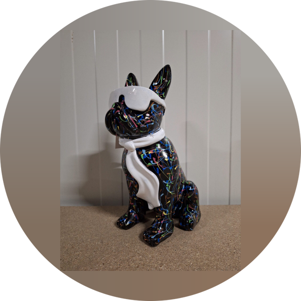 Franse bulldog hond   bril en das multicolor wit of zwart splas 28 cm verp 8