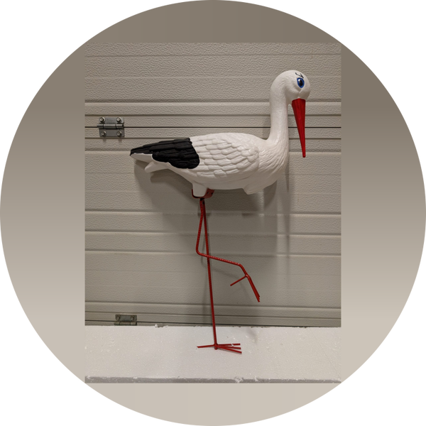 Ooievaar op metaal voet polyester résine 85 cm