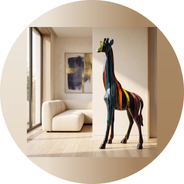 ART pop Giraffe wit multicolor drop polyester résine 220 cm