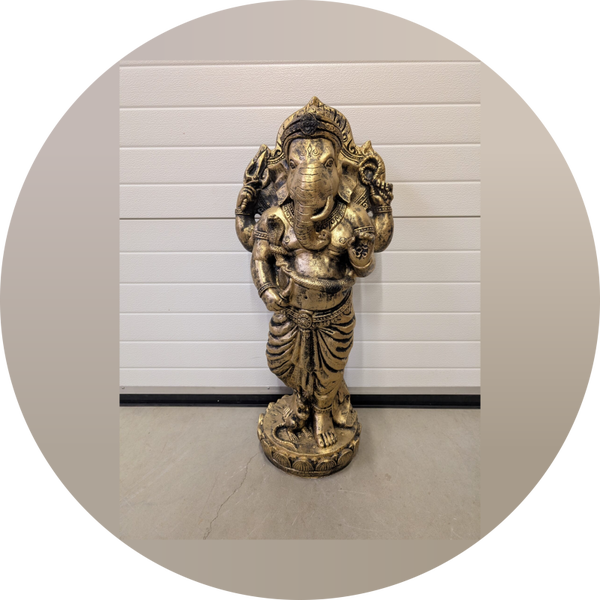 Boedha olifant veel armen polyester goud of steen 95 cm
