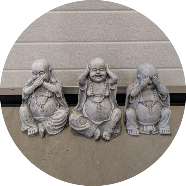 set van 3 Boeddha HZZ antiek steen polyester résine 22 cm