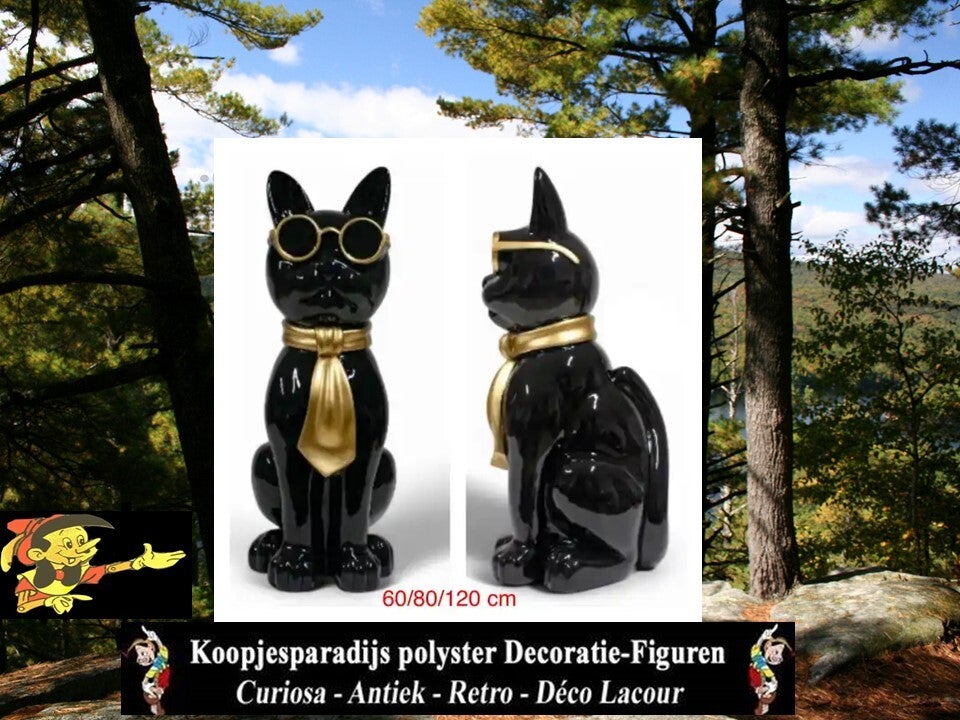 Kat wit zit met bril en das polyester résine 60 cm