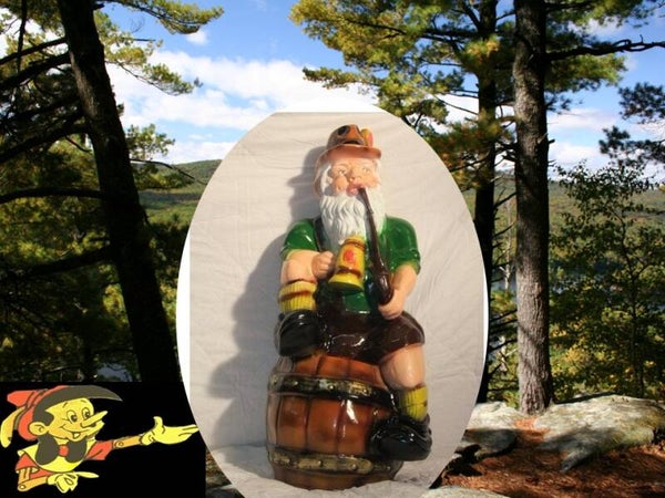 Tuin Kabouter op ton met pijp polyester résine 100 cm