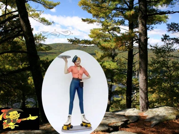 Horeca Ober dame op rolschaatsen polyester résine 90 cm