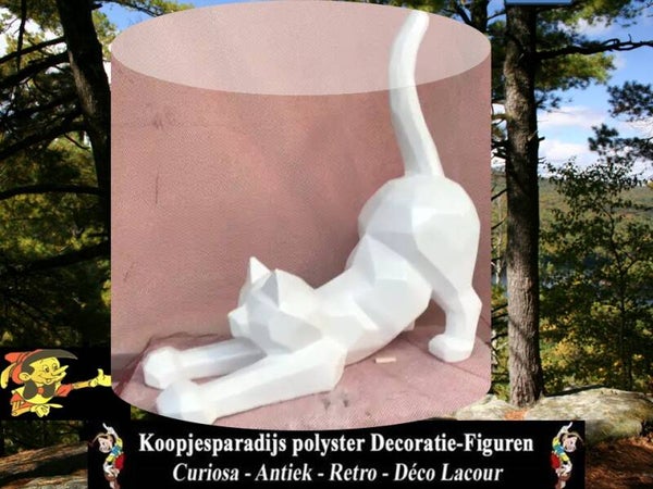 sluipende kat wit zwart rood origami 60 x 40 cm