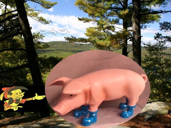 roze varken baby met laars  polyester résine 60  x 25 cm