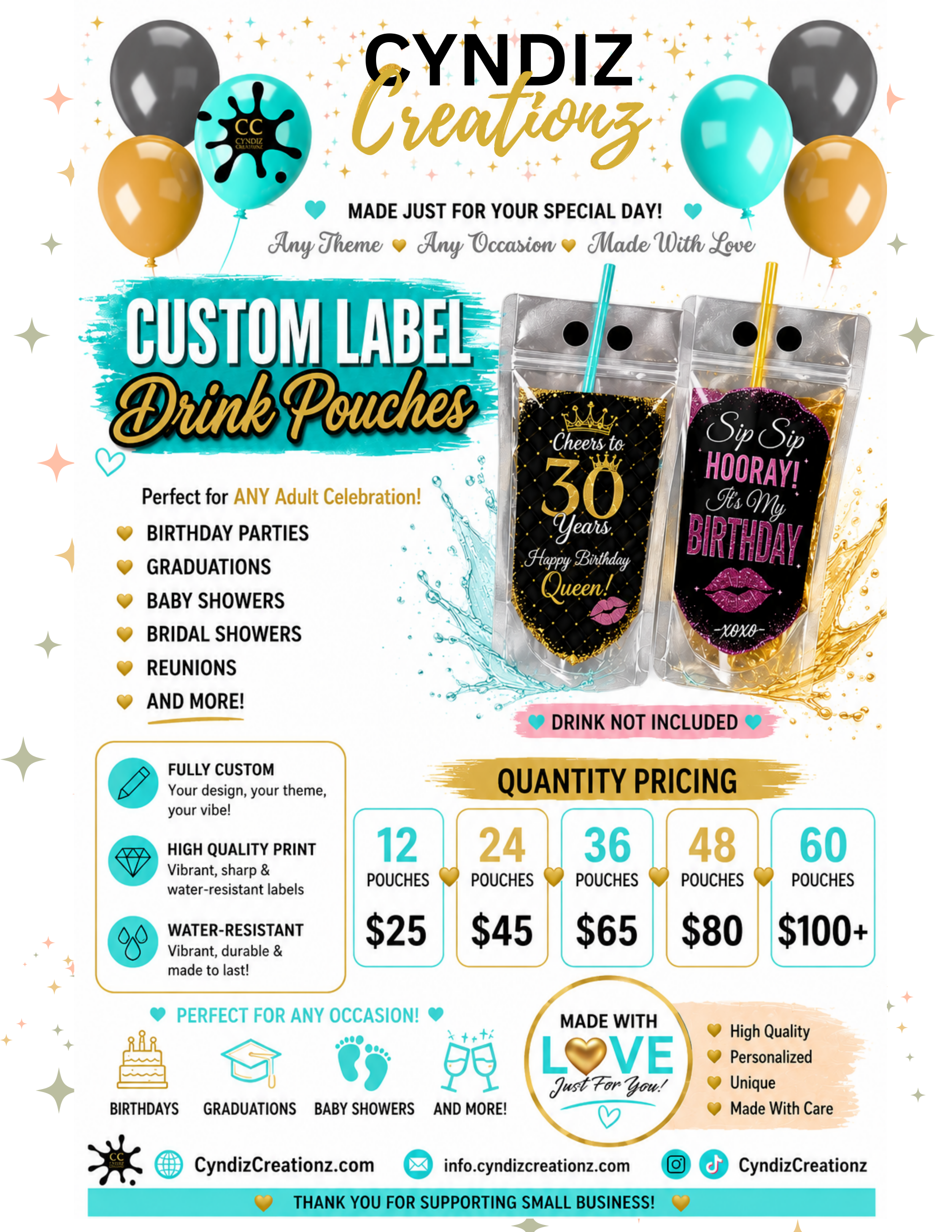 Custom Label Drink Pouches - qty 12