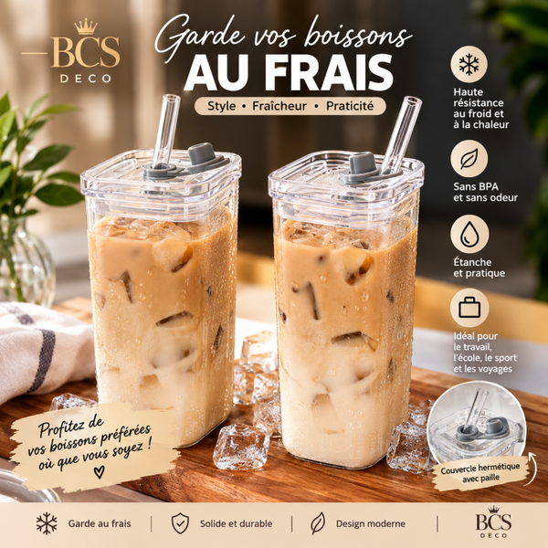 Verre réutilisable avec couvercle hermétique et paille
