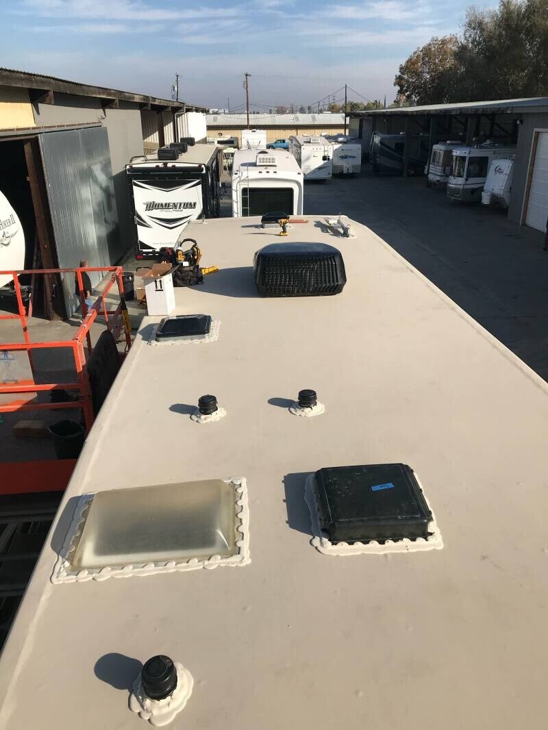 Brand new vinyl RV roof completed on-site by On-Site Mobile RV Repair in Stockton