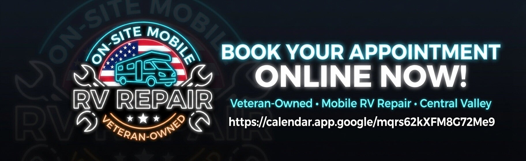 Online booking now available for On-Site Mobile RV Repair in Stockton CA - Veteran-owned mobile RV service - Book your appointment instantly