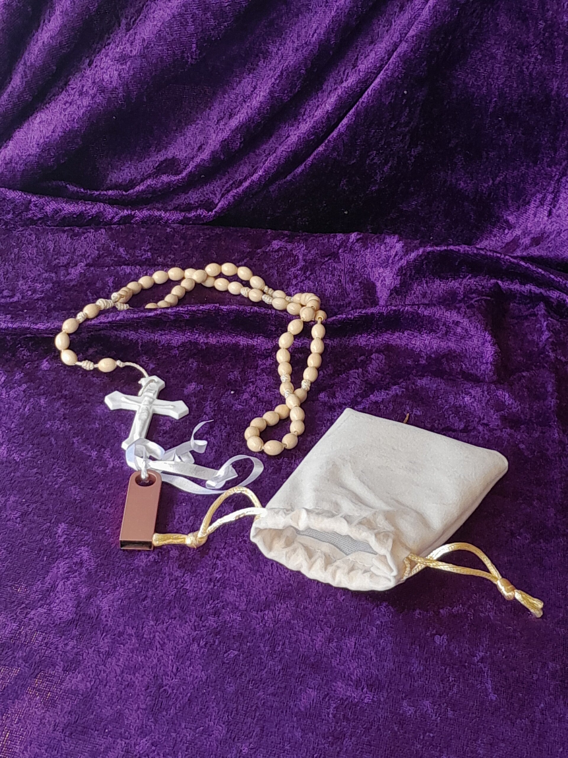 Rosary Beads, Flash Drive, and Pouch