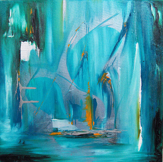 ``Jungle journey`` - Olieverf & spuitbus op katoen - 30 x 30 cm