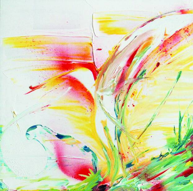 ``Pleasant Flight`` - Olieverf & Spuitbus op Katoen - 30 x 30 cm