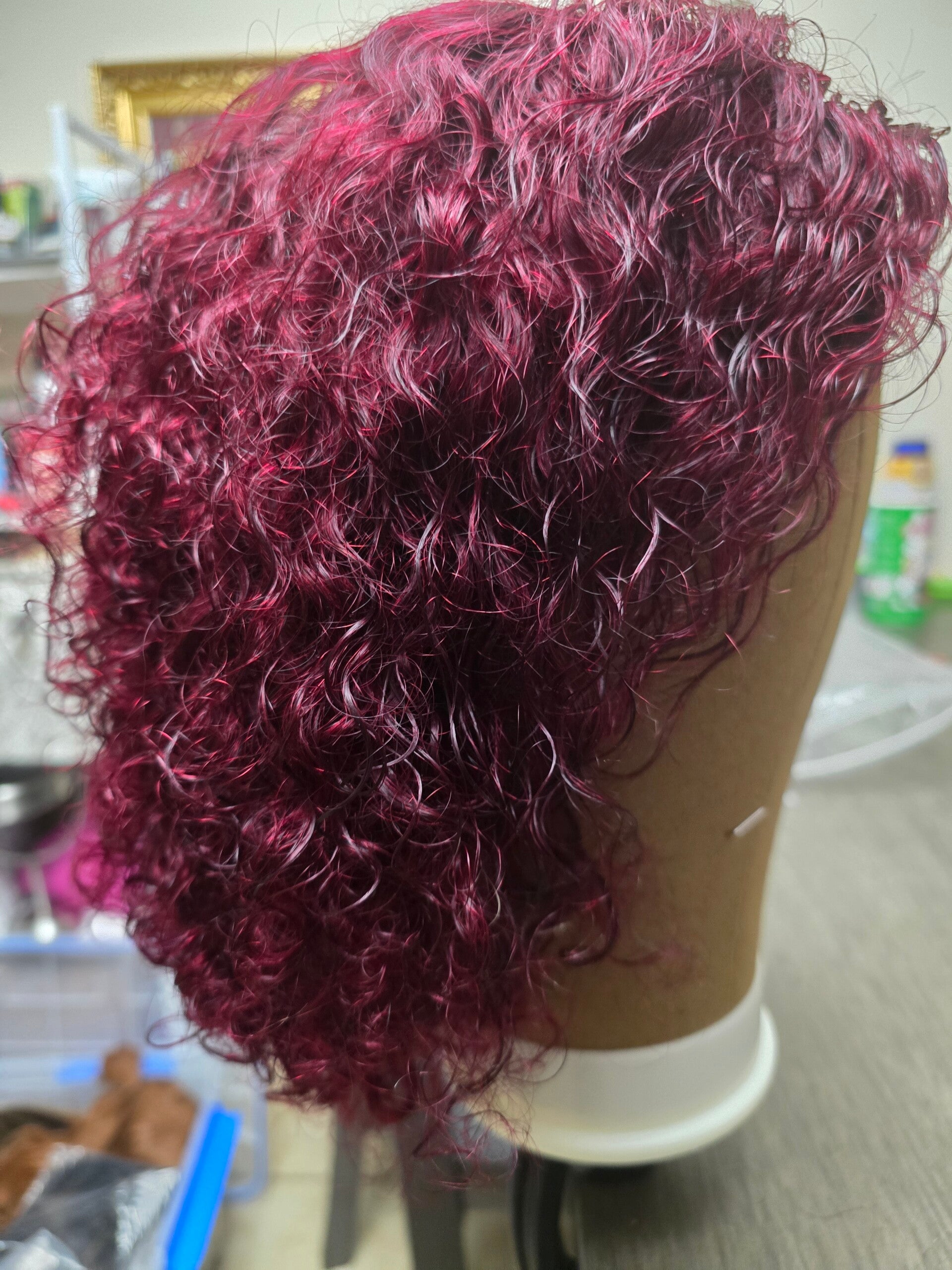Ruby Red Wavy Curl Bob – 10" Layered & Glueless