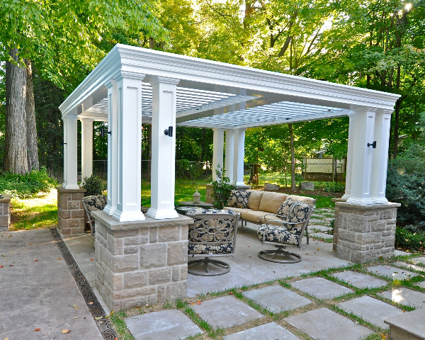 stone pergola with automated louvres, Waterloo