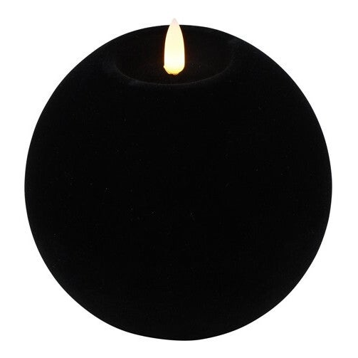 LED Kaars Bol velvet ro Lyon L zwart (12x12x11 cm) – Countryfield