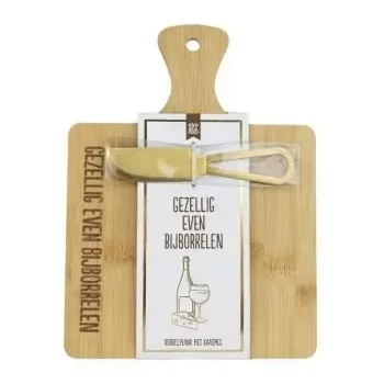 Borrelplank met kaasmes Gezellig even bijborrelen (24 x 18 x 1,1 cm) – 100%LEUK