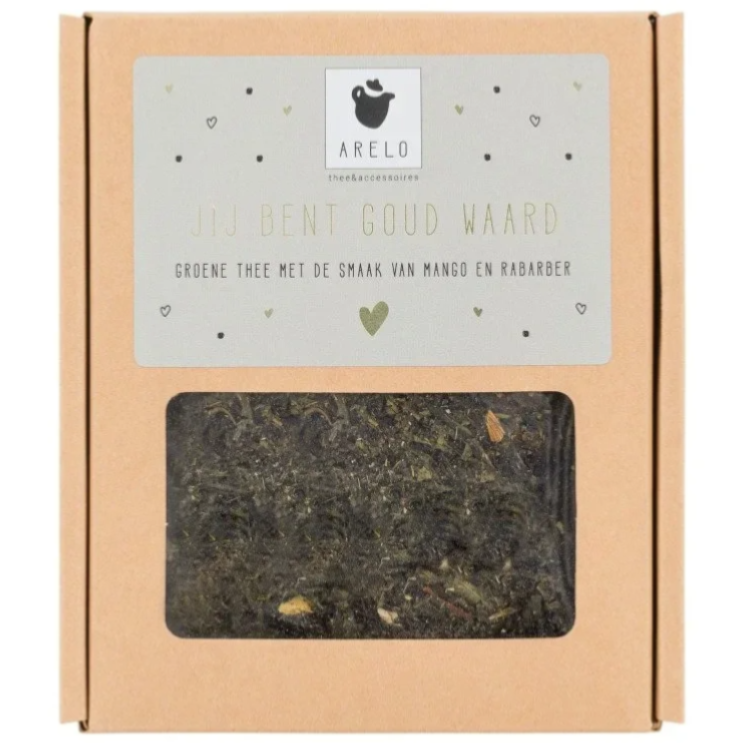 Theedoosje Je bent Goud Waard  (13 x 10,5 x 2,5 cm) – Arelo