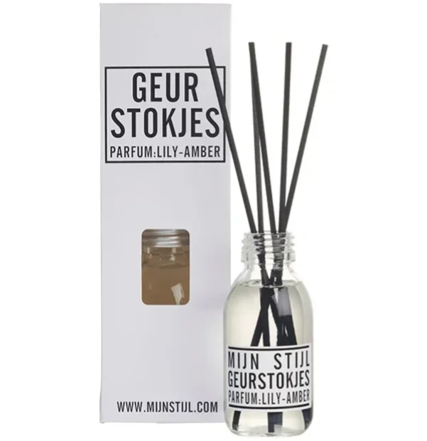 Geurstokjes parfum Lily Amber 100 ml - Mijn Stijl