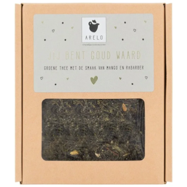 Theedoosje Je bent Goud Waard  (13 x 10,5 x 2,5 cm) – Arelo