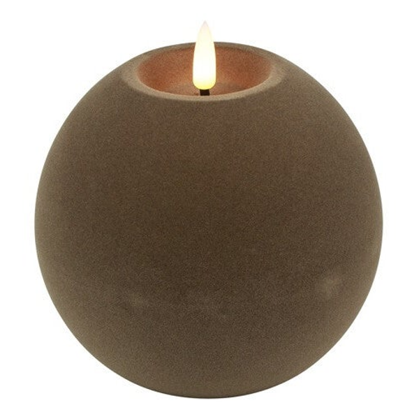 LED Kaars Bol velvet ro Lyon L taupe (12x12x11 cm) – Countryfield