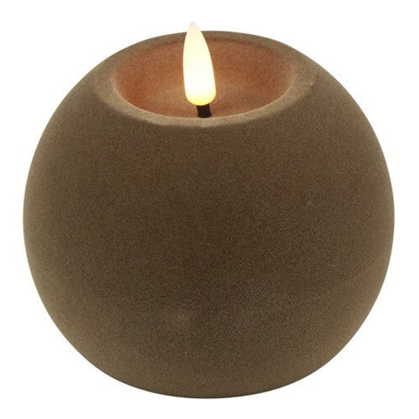 LED Kaars Bol velvet ro Lyon M taupe (10x10x7,8 cm) – Countryfield