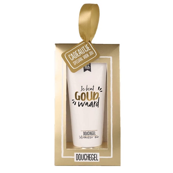 Douchegel tube in doosje Goud waard (18,5 x 10 x 5 cm) – 100%LEUK