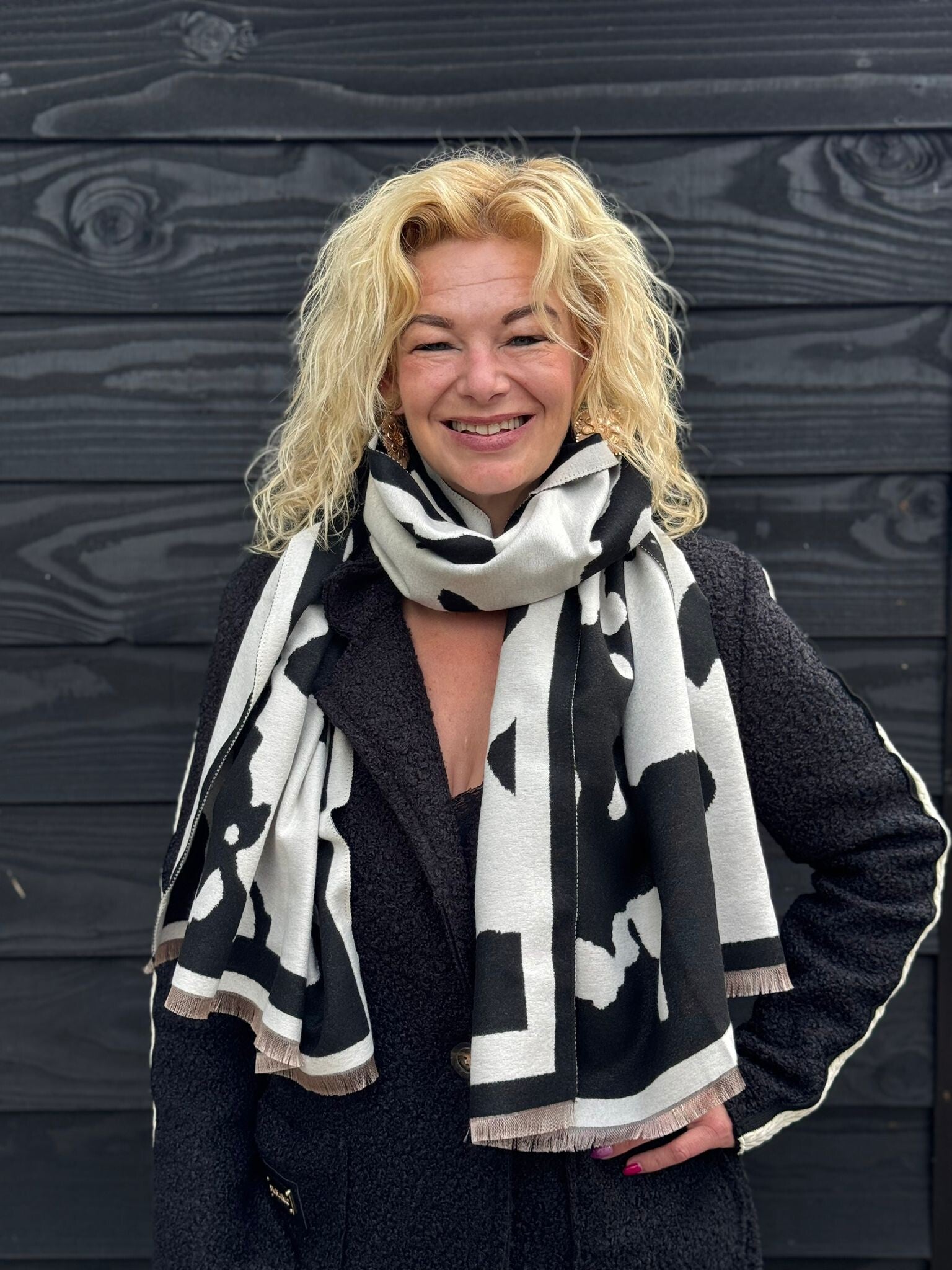 Trendy Koeienprint Sjaal – 100% Viscose zwart