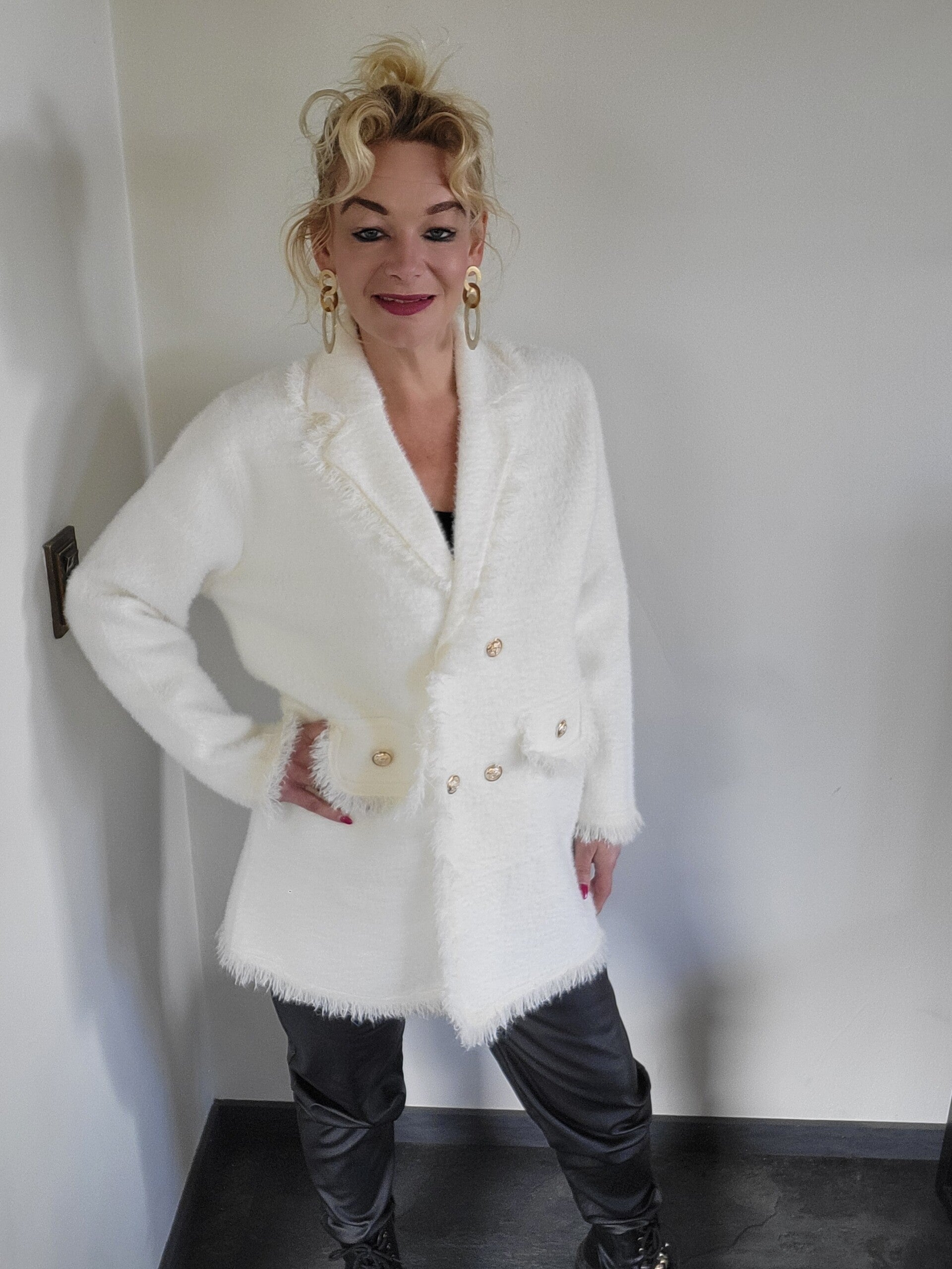 Chic Lang Vest met Gouden Knopen – Zwaar Kwalitatief – One Size (36-44) creme