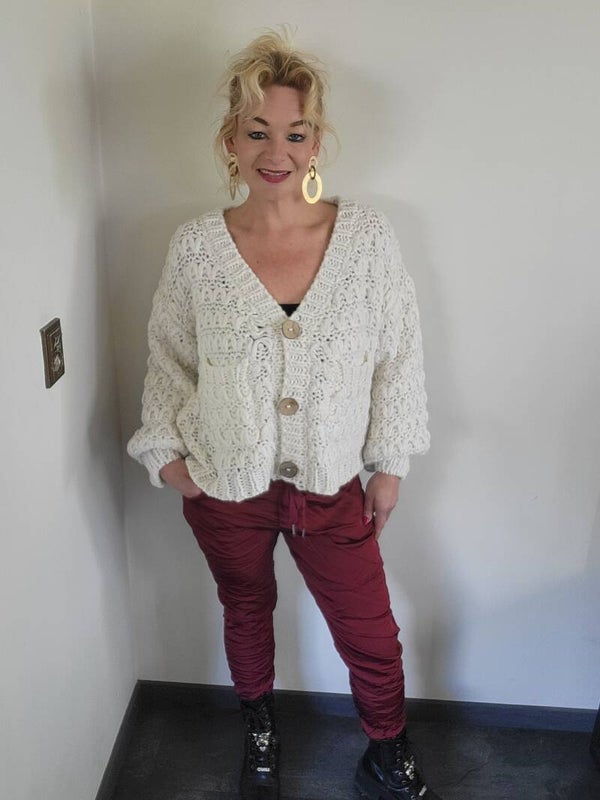 Grof Gehaakt Vest – Kort Model met Knopen – One Size (36-46) creme