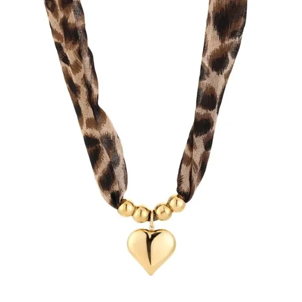 LEOPARD – Stainless Steel Damesketting – 40+5 cm Verstelbaar – Panterprint / Tijgerprint Hanger – Trendy Sieraad hart