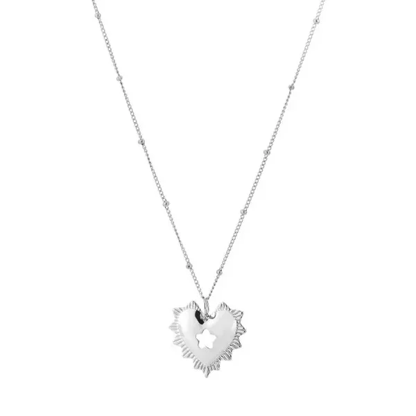 zilverkleurige ketting met hartje – stainless steel dames ketting – 40+5 cm – fijne schakelketting – roestvrij staal – verkleurt niet – subtiele halsketting – cadeau voor haar – zilveren sieraden dames – ketting met bedel hart