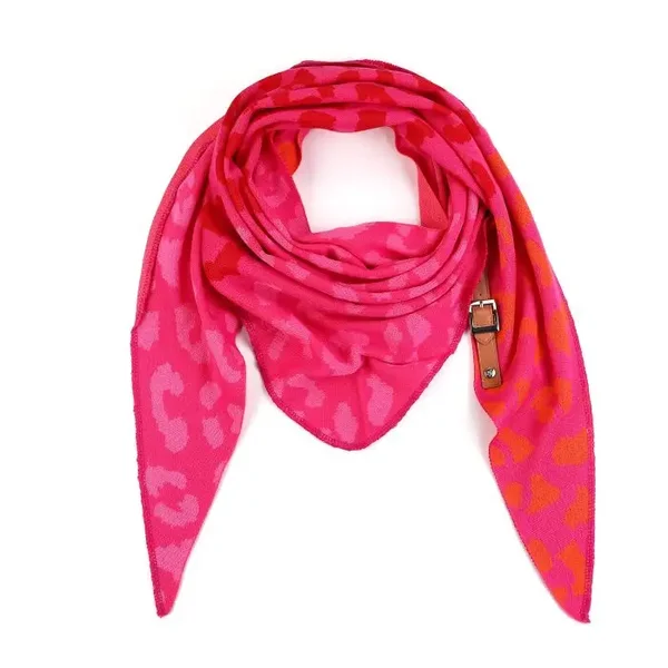 Sjaal driehoek panterprint fuchsia