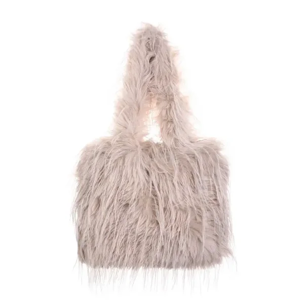 Fluffy handtas beige