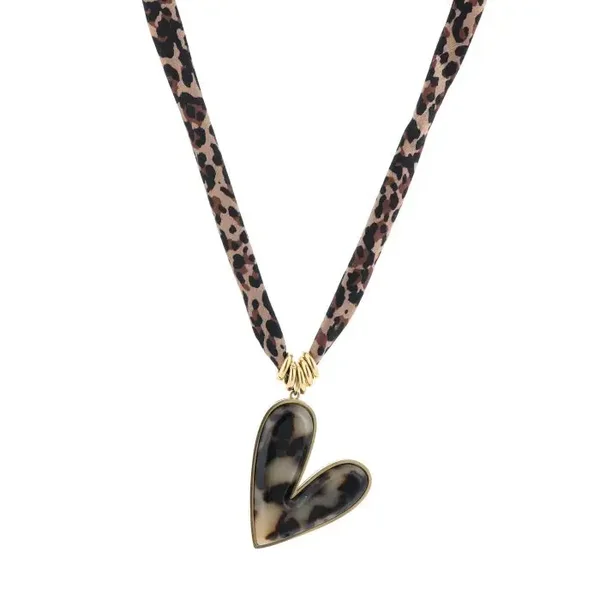 Panterprint ketting met hart stainless steel