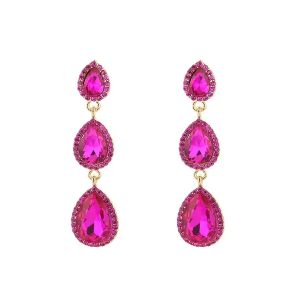 Crystal lang  oorbellen  stainless steel fuchsia
