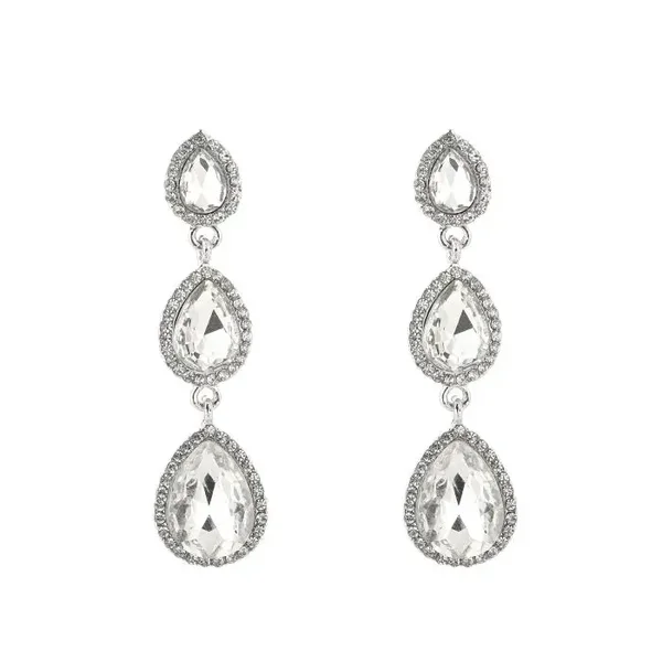 Crystal lang oorbellen stainless steel zilver