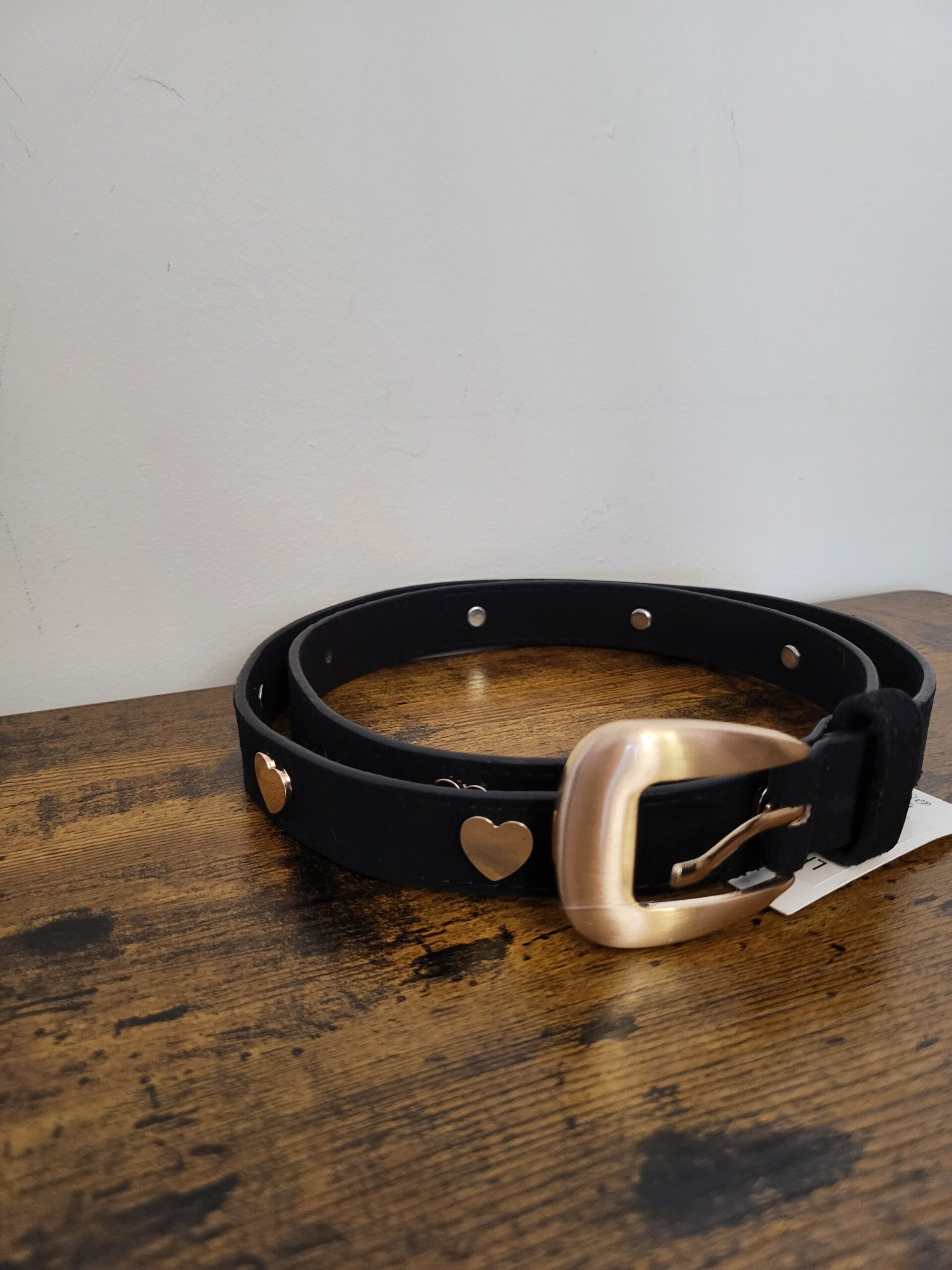 Zwarte Suèdelook Riem met Gouden Hartjes