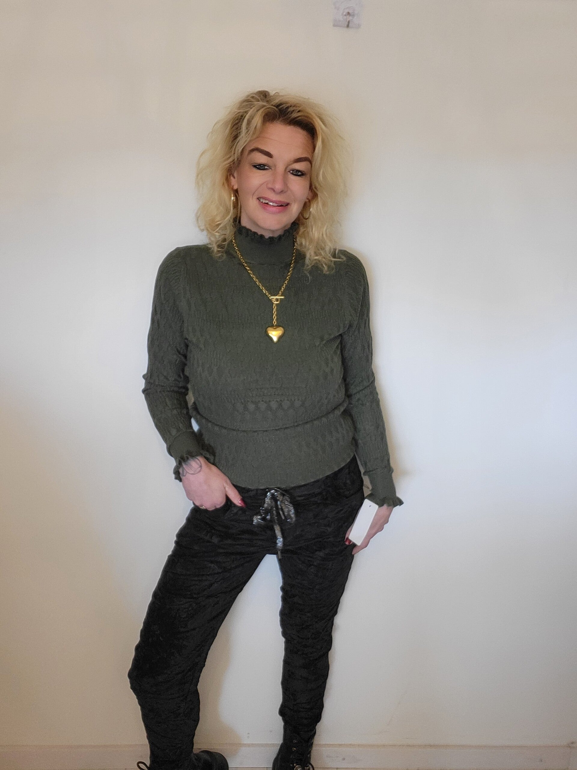 Velvet wrinkle broek zwart