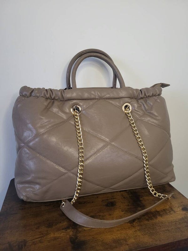 Taupe schoudertas pu leer