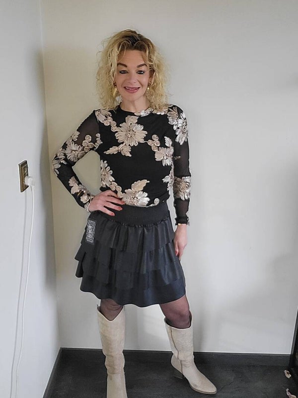 Pu leren rok ruches zwart