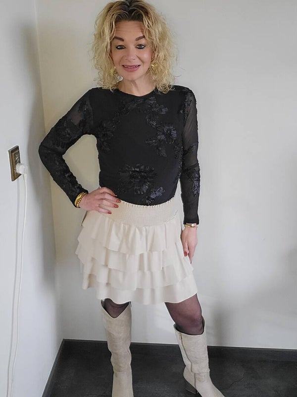 Pu leren rok ruches creme