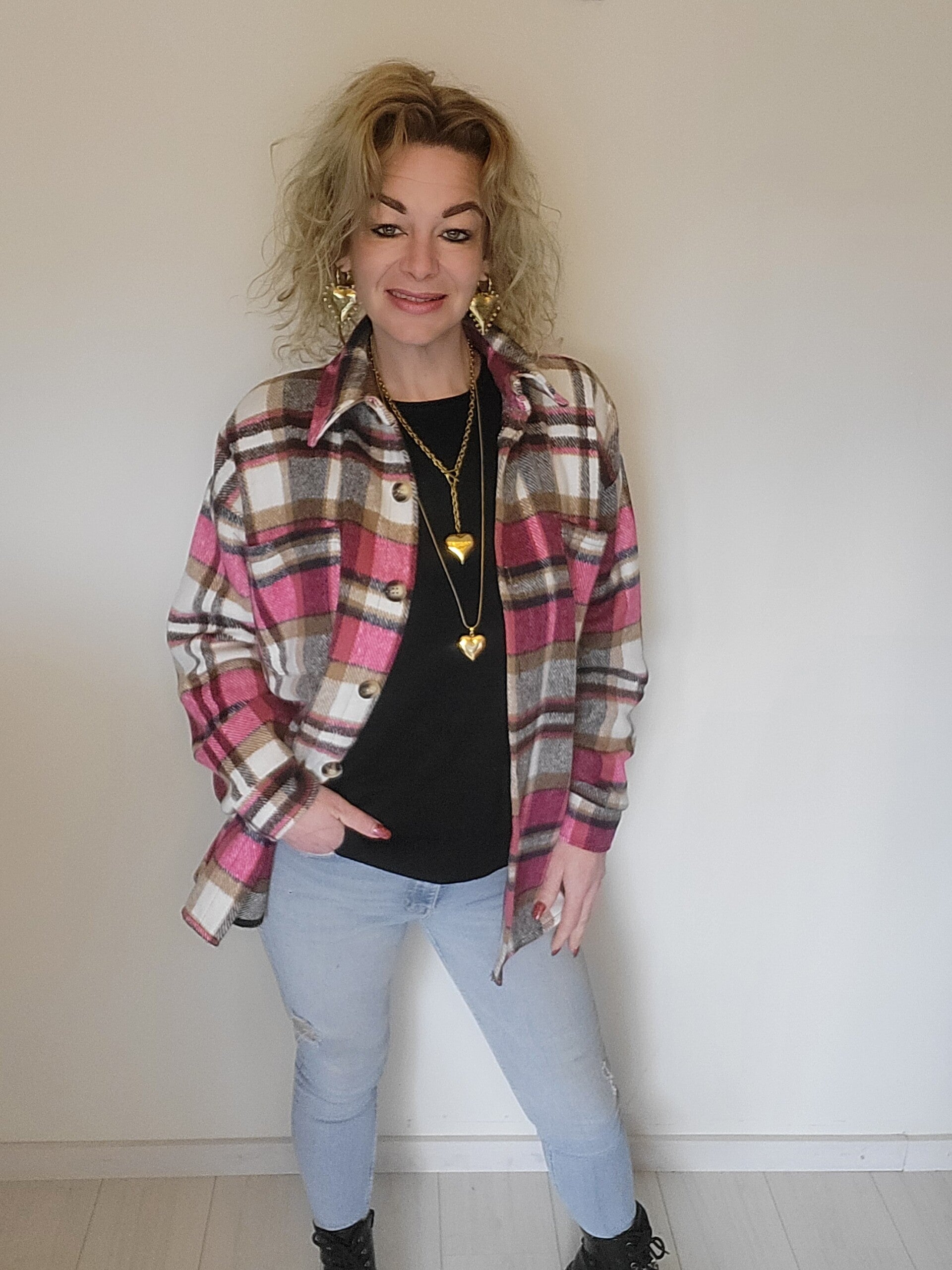 Houthakkers blouse roze