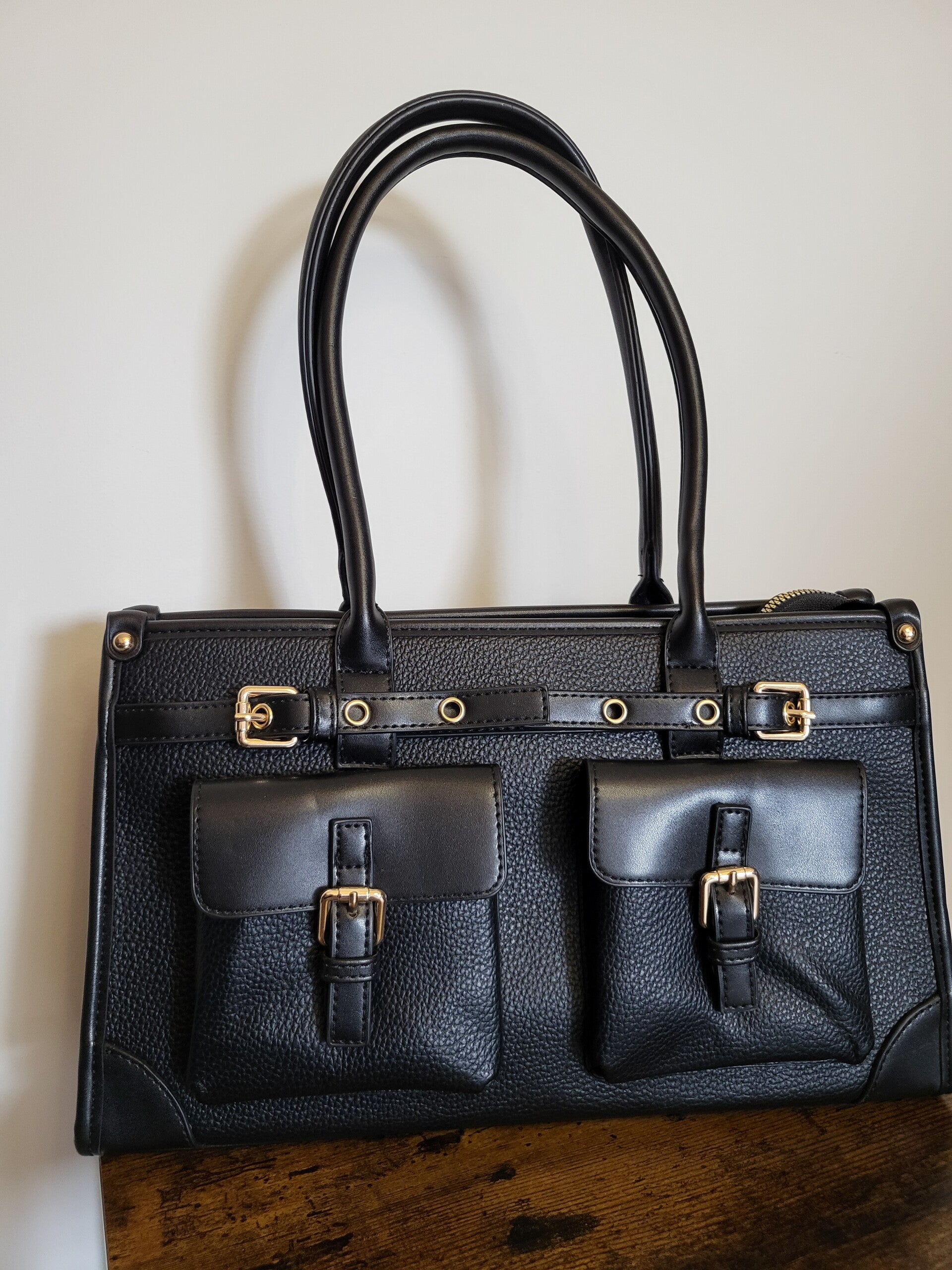 Schoudertas/handtas vakjes zwart