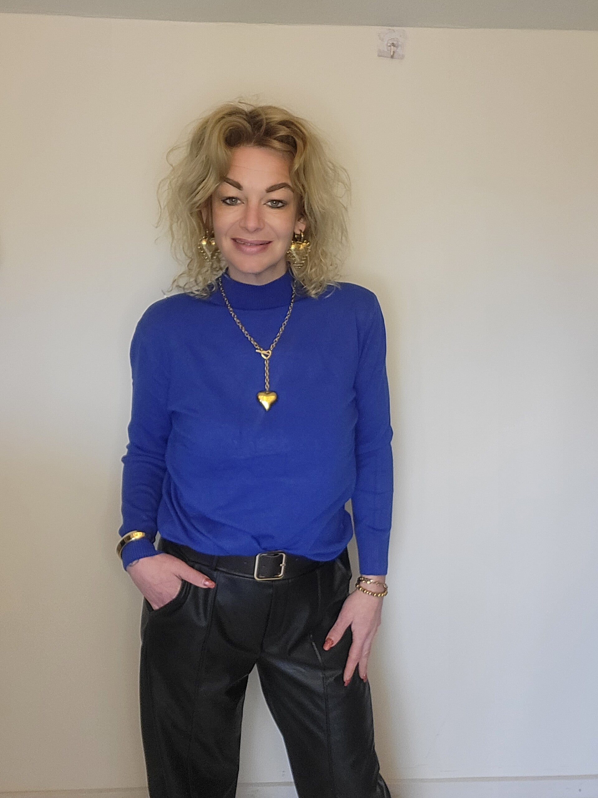 Basis shirt halve col kobalt